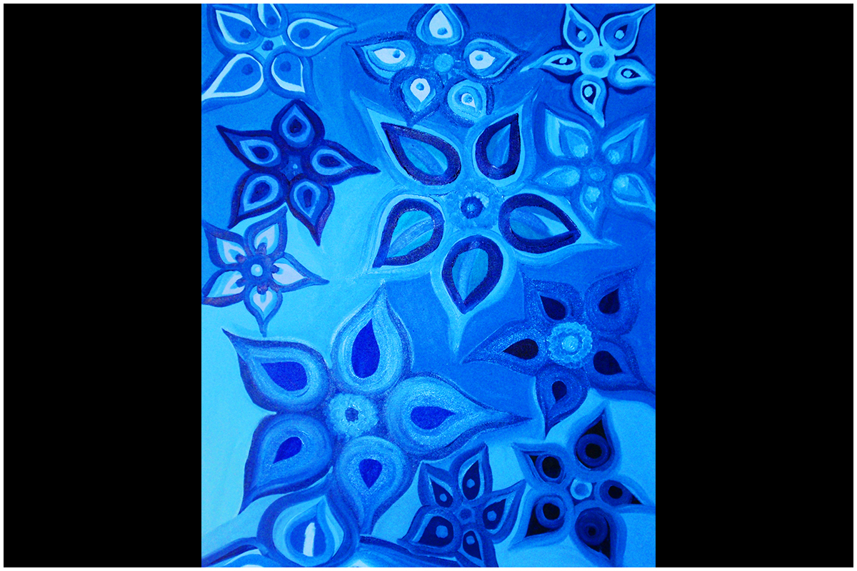 Blue Flower Collage Oil Painting