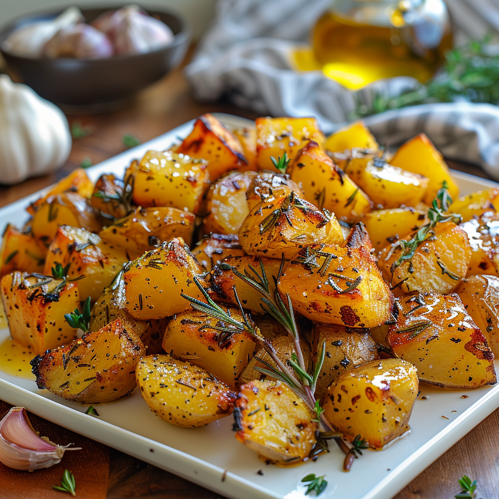 Crispy breakfast potatoes with herbs and garlic.