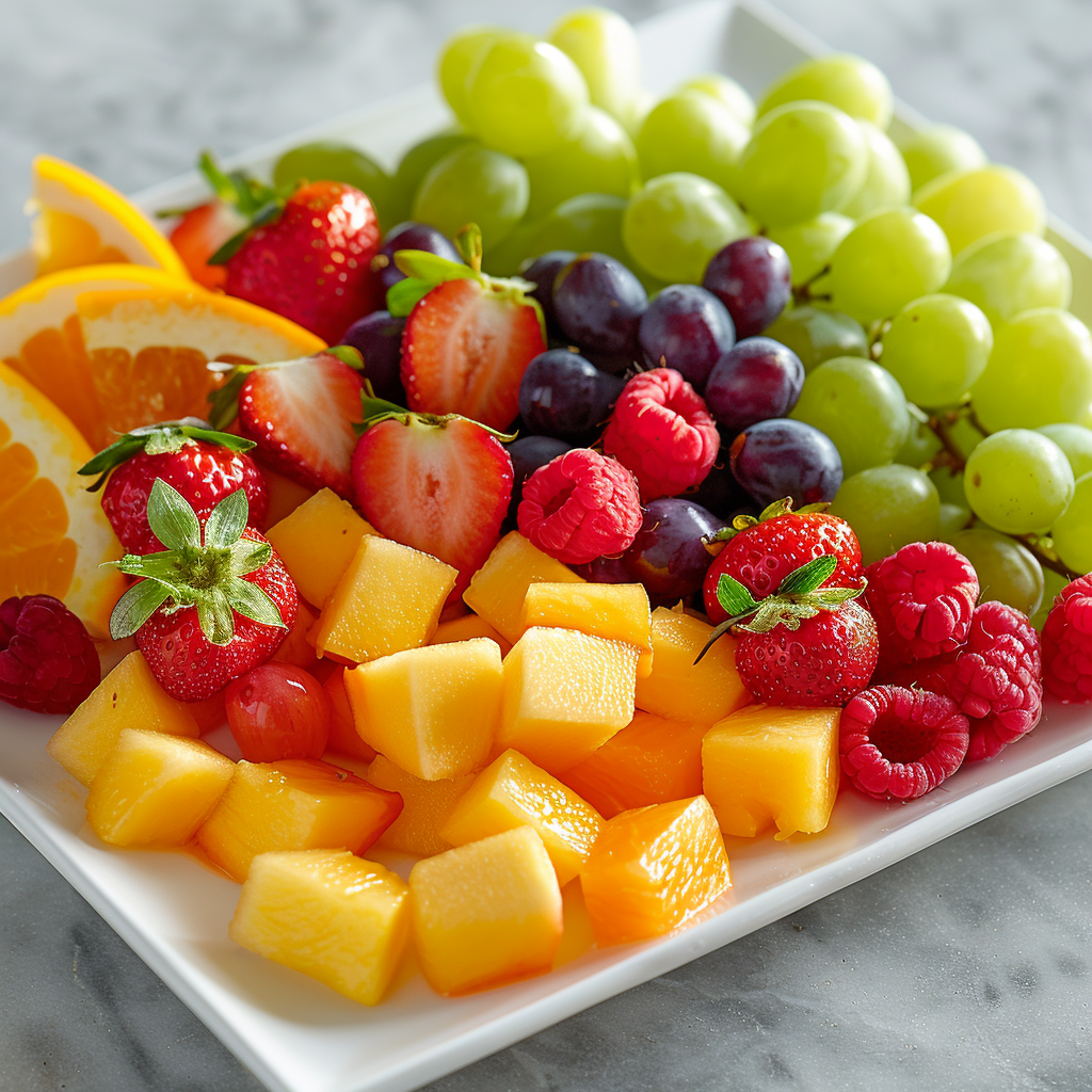 Fresh seasonal fruit with berries and citrus.