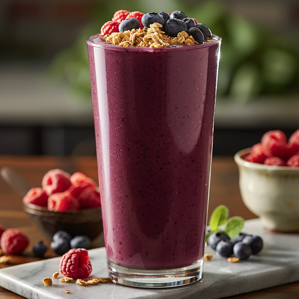 Wild Berry Protein Smoothie made with mixed berries and a creamy finish.