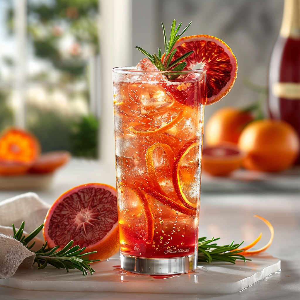 Blood Orange Sparkling Refresher with citrus and sparkling bubbles.