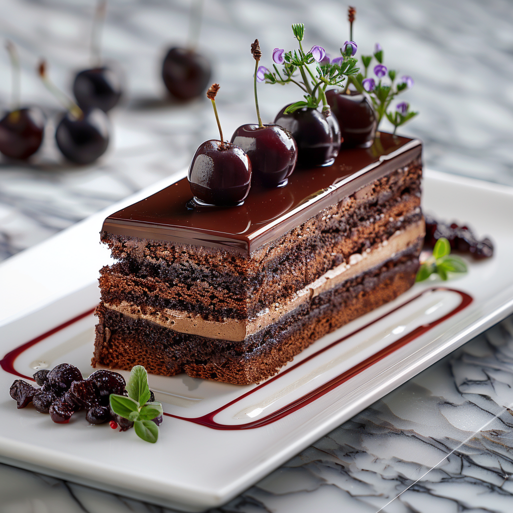 Black Forest Noir Slice plated dessert