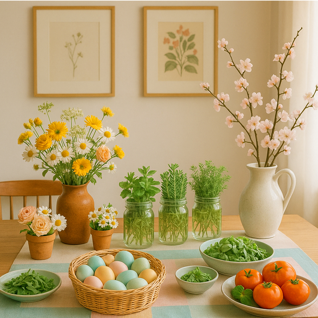 Spring herbs and blossoms