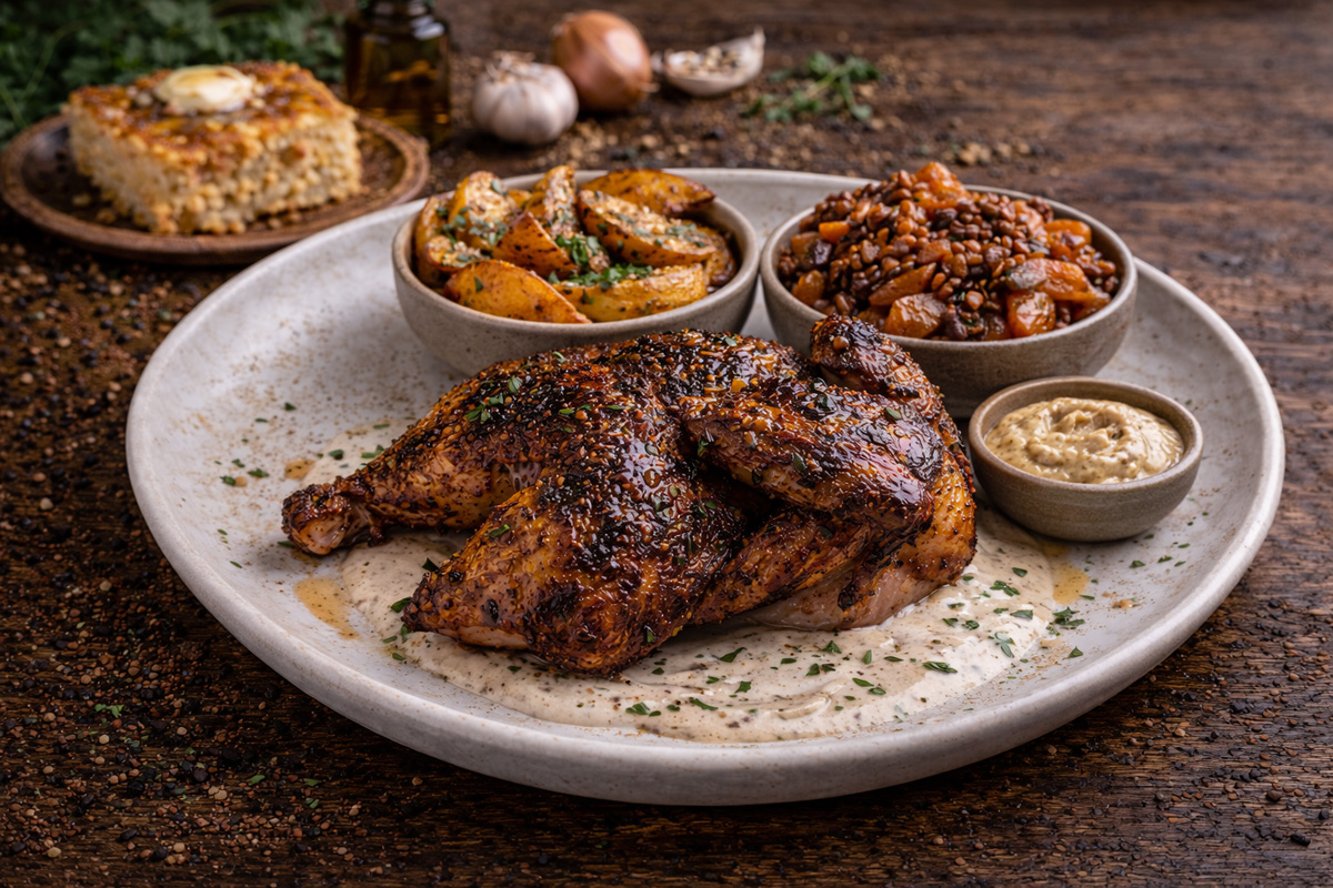 Smoked half chicken with herbs