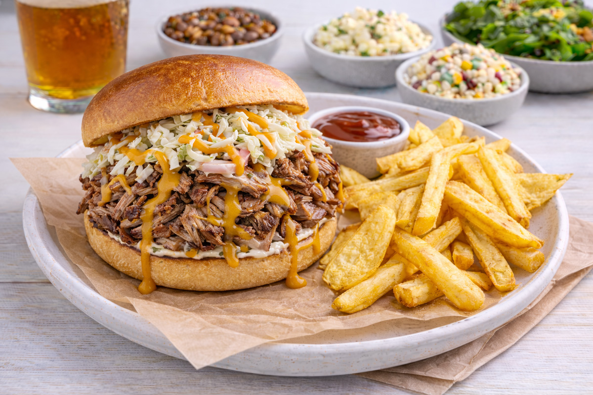 Pulled pork sandwich with slaw