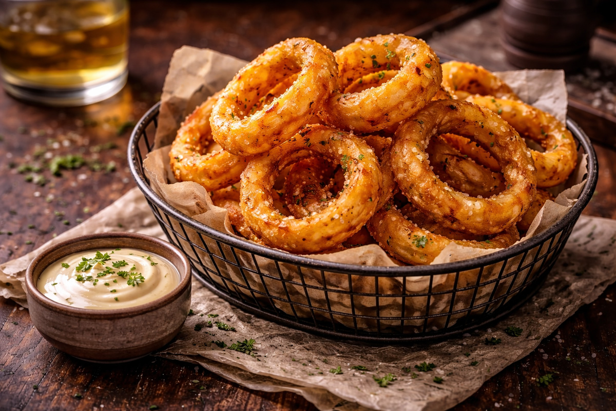 Beer-battered onion rings
