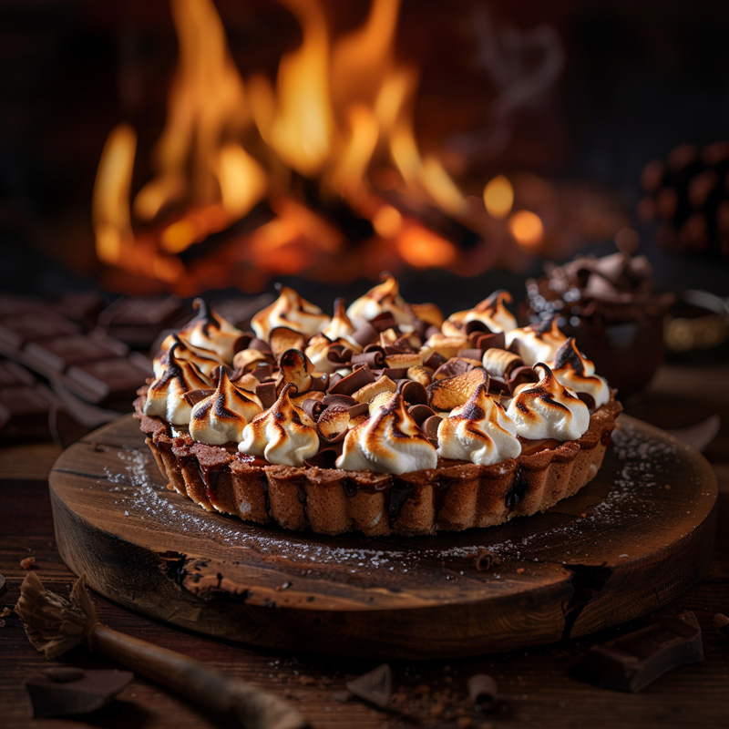 Campfire s’more tart with toasted marshmallow