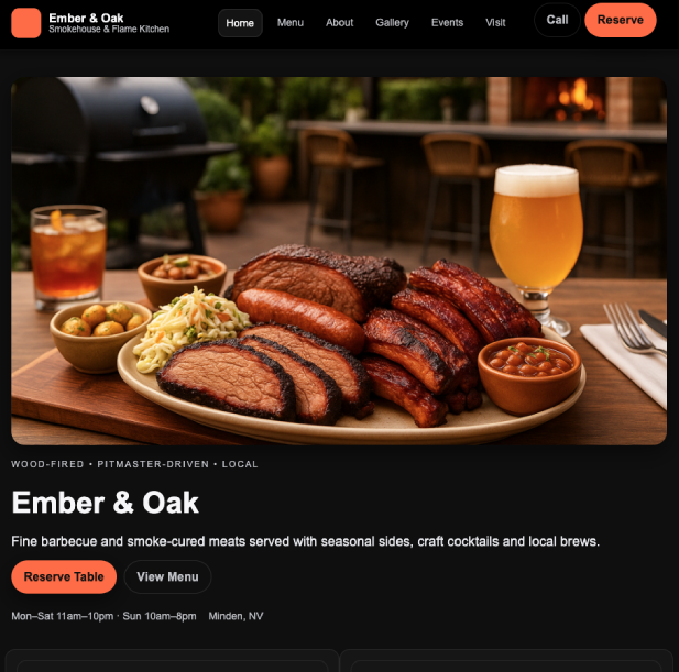 Ember & Oak Smokehouse & Flame Kitchen Demo Website